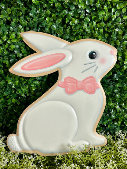 11.5 Inch White Pink And Light Brown Metal Cookie Bunny Sign