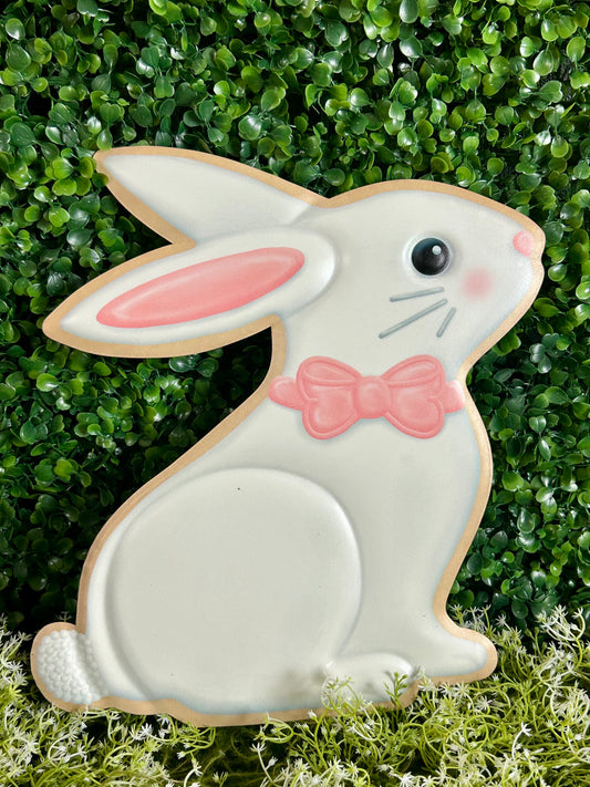 11.5 Inch White Pink And Light Brown Metal Cookie Bunny Sign