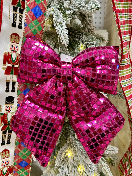 9.25 Inch Plush Fuchsia Bow Ornament