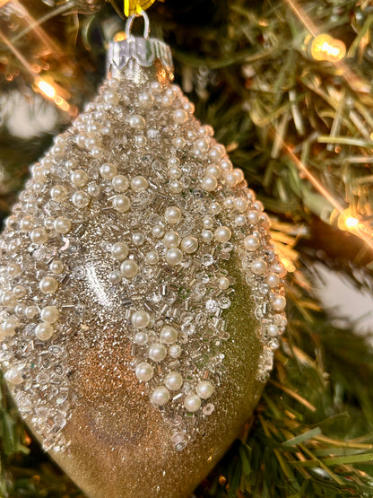 4 Inch Pearl Taupe Frosted Glass Ornament Three Assorted