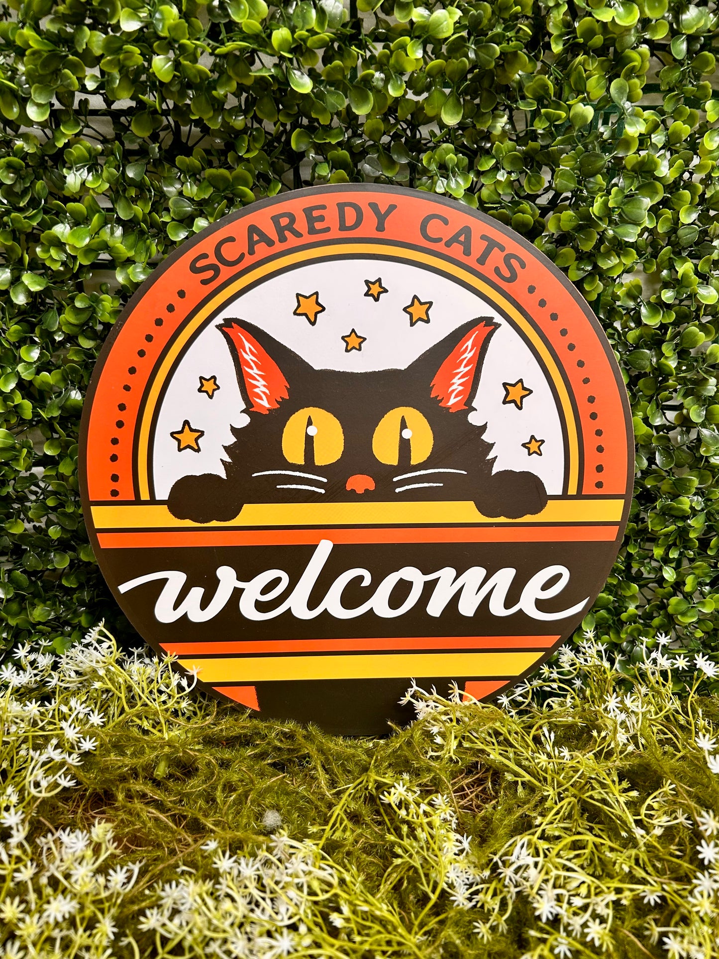 10.5 Inch Orange And Yellow Scaredy Cats Welcome Sign