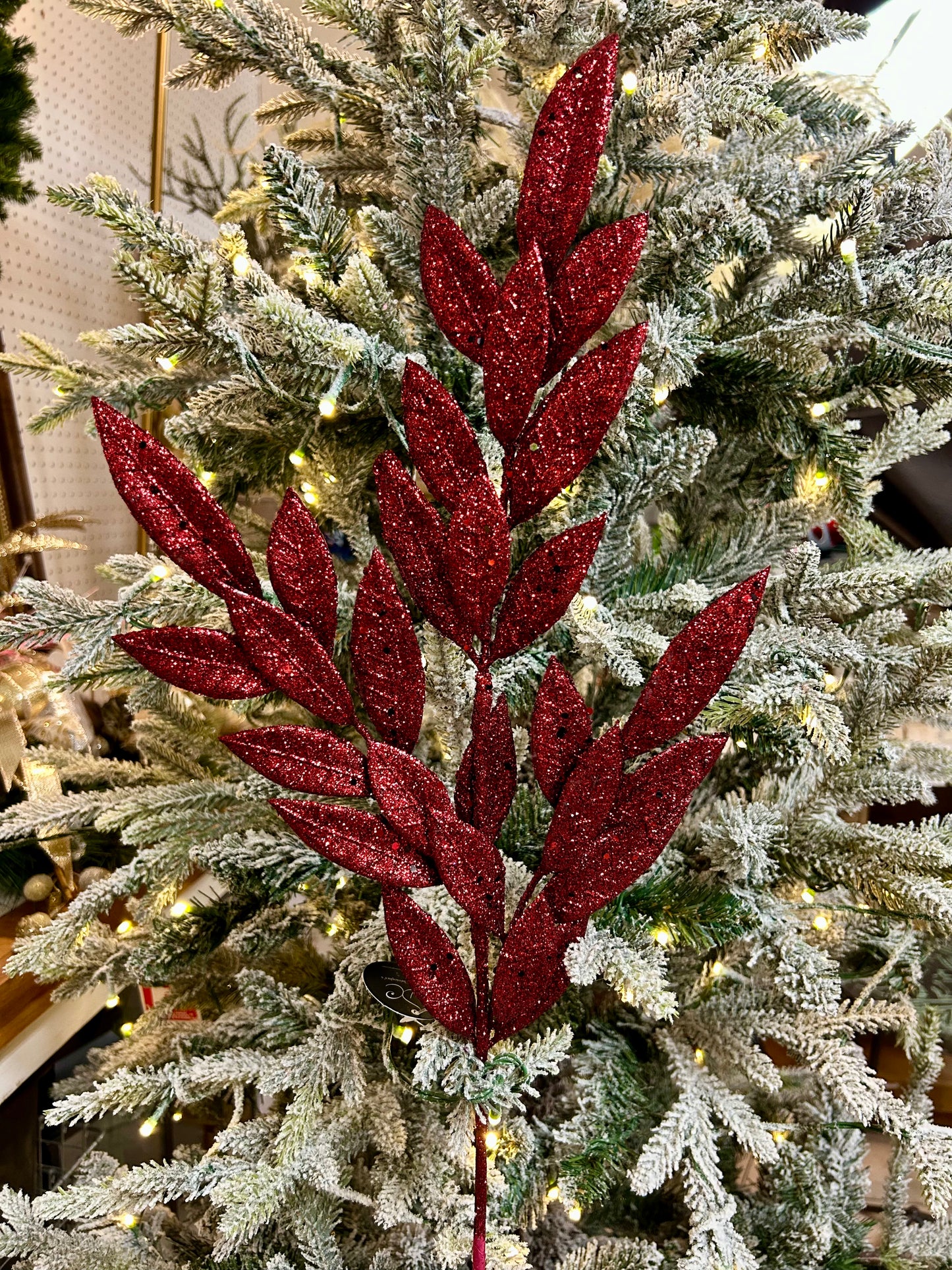 29 Inch Burgundy Glitter Bay Leaf Spray