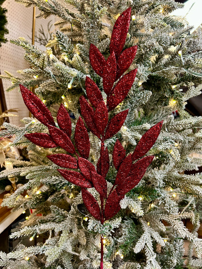 29 Inch Burgundy Glitter Bay Leaf Spray