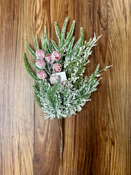 17 Inch Snow Ice Red Berry Pine Pick
