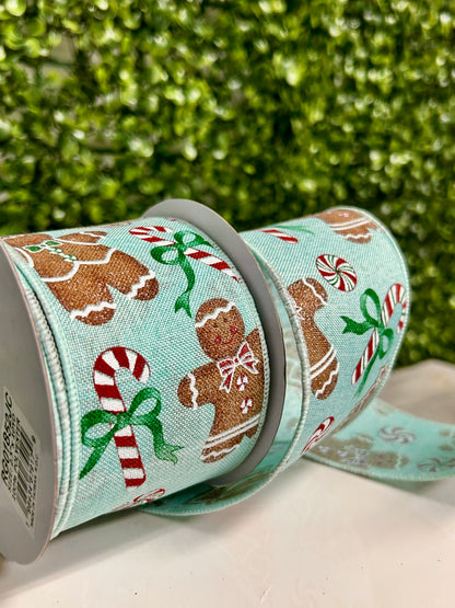 2.5 Inch By 10 Yard Gingerbread With Candy On Royal Ribbon