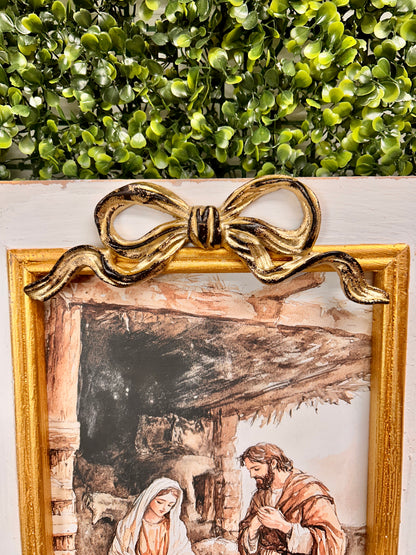 White And Gold Nativity Picture Frame With Bow