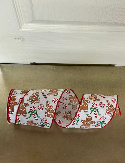 4 Inch By 10 Yard Gingerbread With Candy On Royal Ribbon