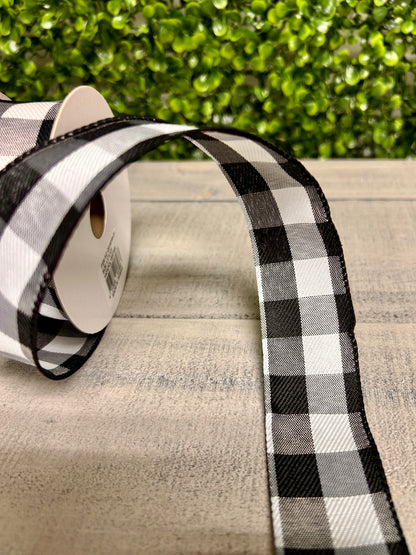 1.5 Inch By 10 Yard Black Grey And White Check Ribbon
