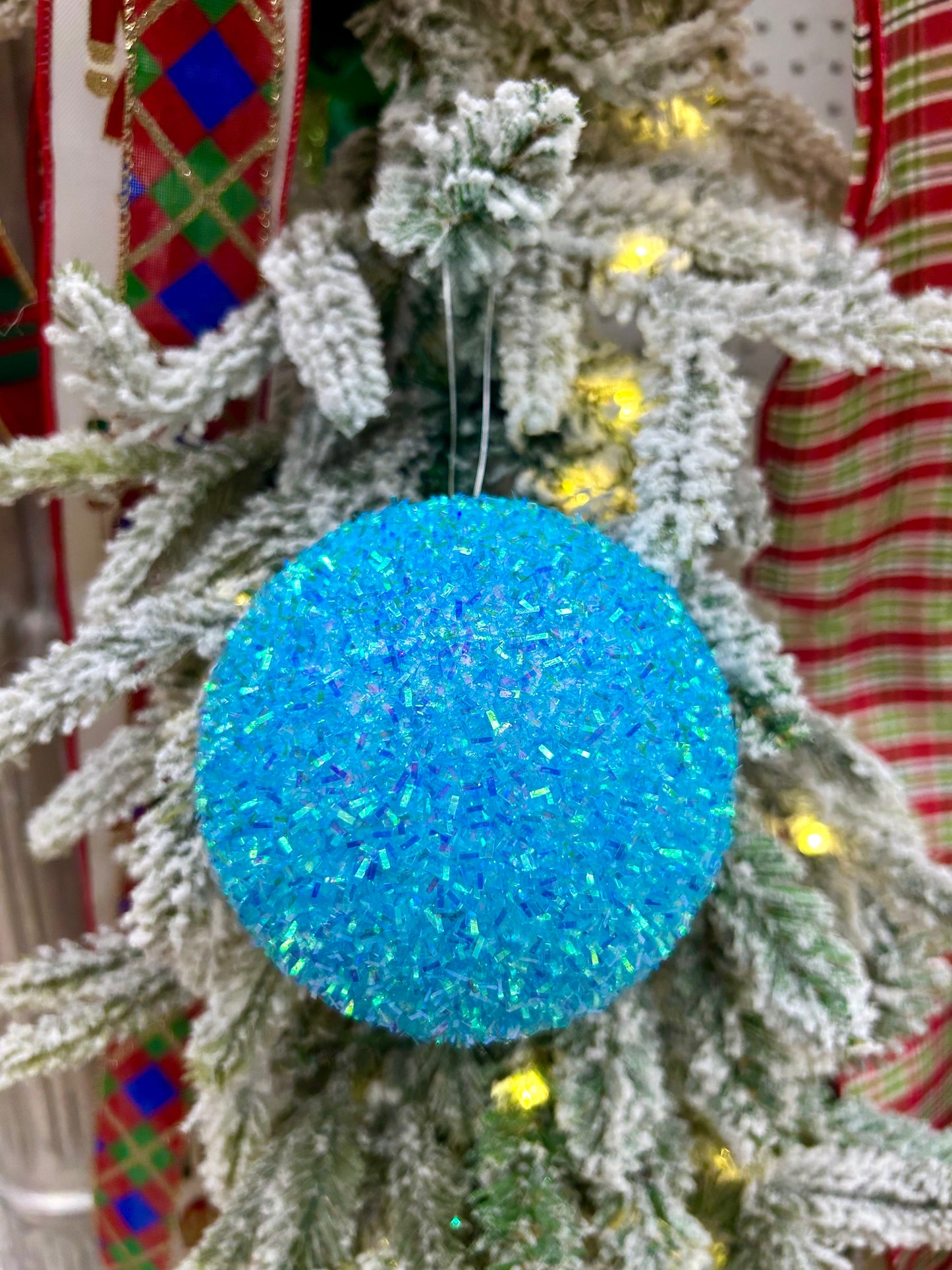 4 Inch Turquoise Foil Glitter Ball Ornament