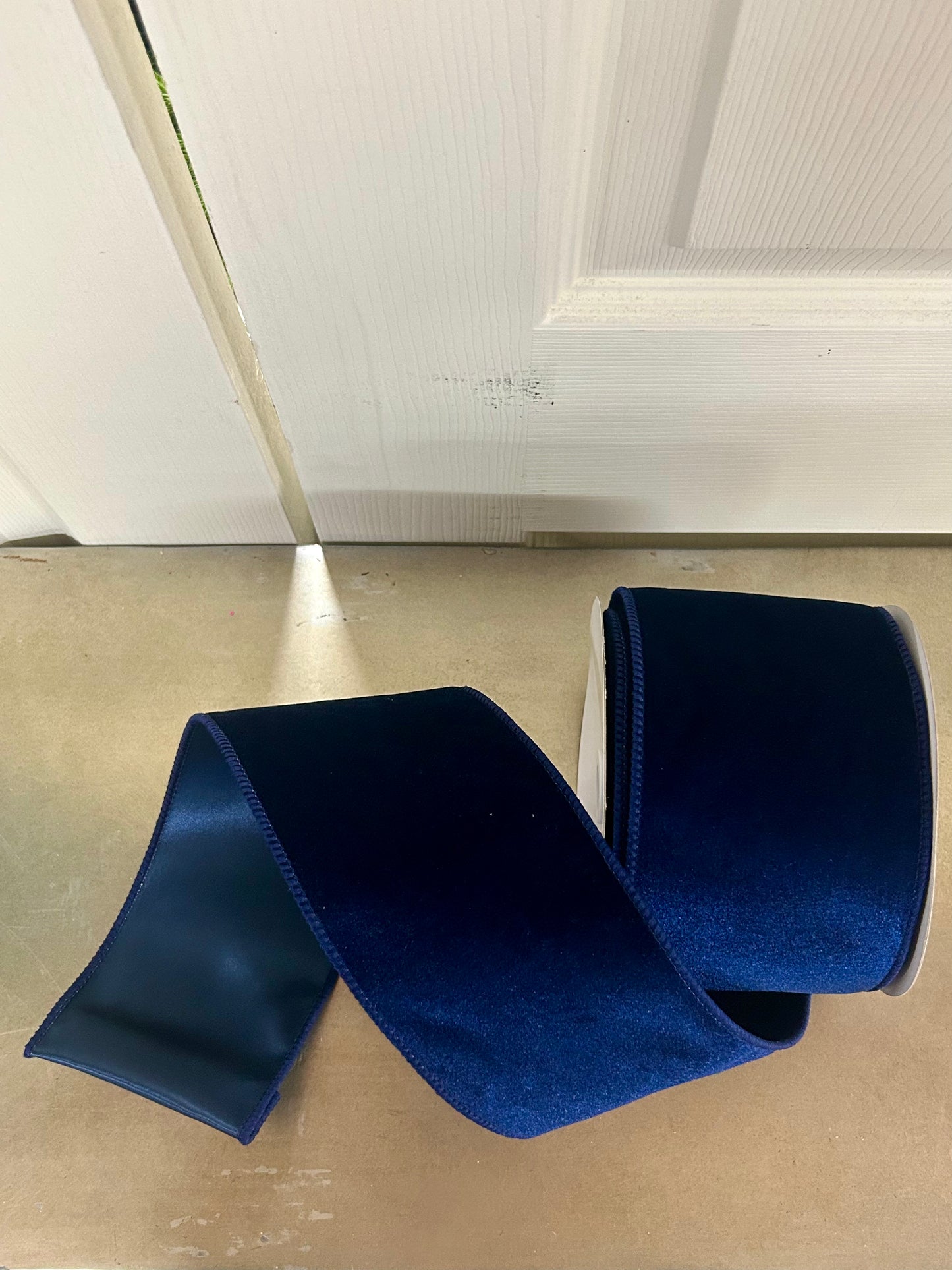 4 Inch By 10 Yard Navy Blue Deluxe Velvet With Satin Backing Ribbon