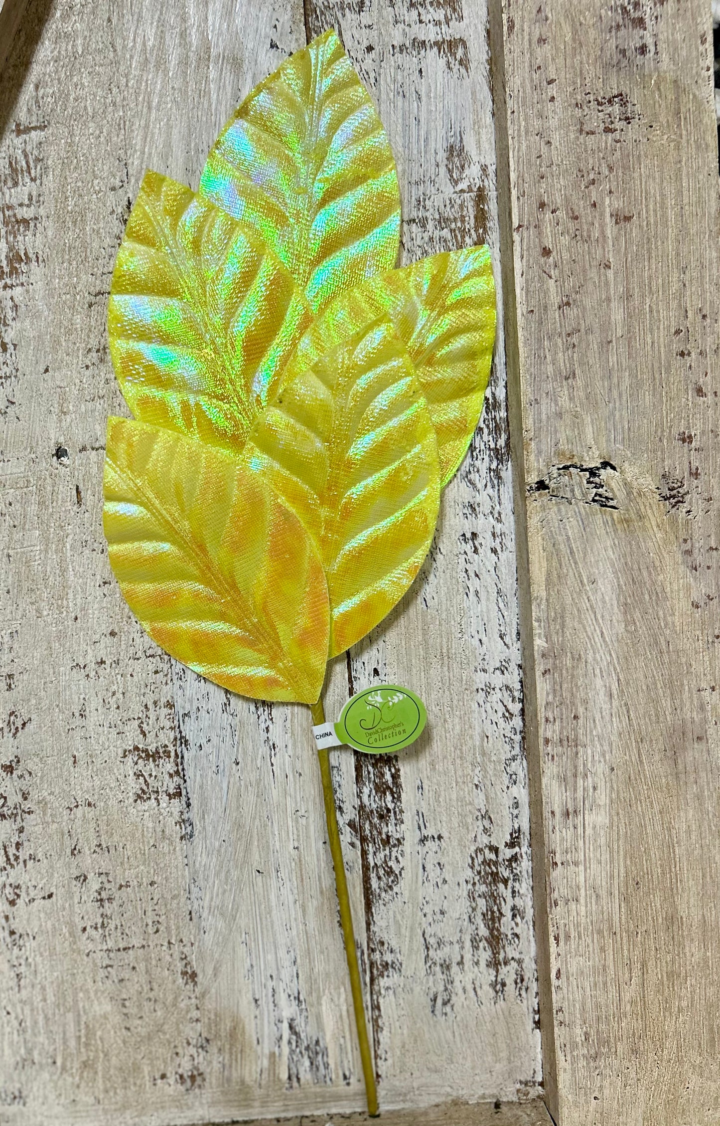 19 Inch Yellow Iridescent Magnolia Leaf Spray