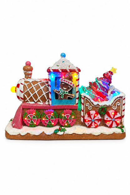 11.4 Inch Electric Lighted Colorful Resin Gingerbread Train