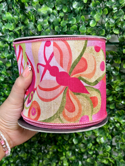 4 Inch By 10 Yards Butterfly Colors Bright Deluxe Dupioni Backed Wired Edge Ribbon
