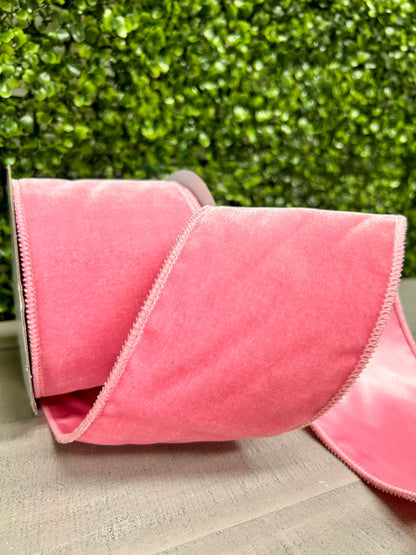 4 Inch By 10 Yard Light Pink Deluxe Velvet With Satin Backing Ribbon