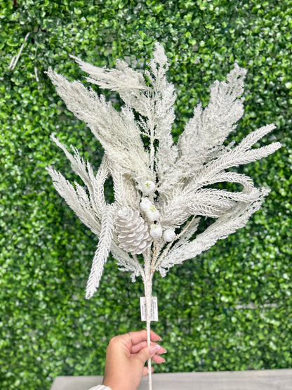 24 Inch White Snowy Mix Pinecone Spray