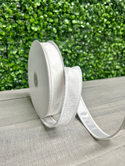 7/8 Inch By 10 Yard White Deluxe Velvet With Satin Backing Ribbon