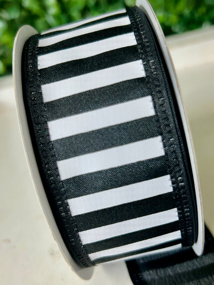 1.5 Inch By 10 Yard Black And White Stripe Ribbon