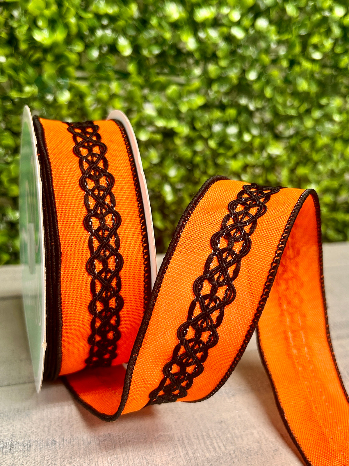 1.5 Inch By 10 Yard Orange And Black Lace On Faux Royal Ribbon