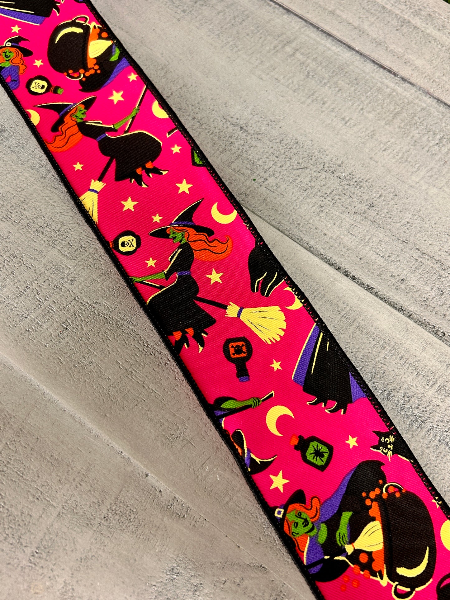 2.5 Inch By 10 Yard Hot Pink Vintage Witch Ribbon