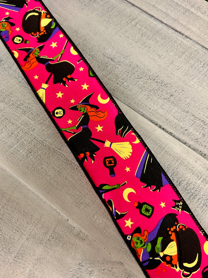 2.5 Inch By 10 Yard Hot Pink Vintage Witch Ribbon