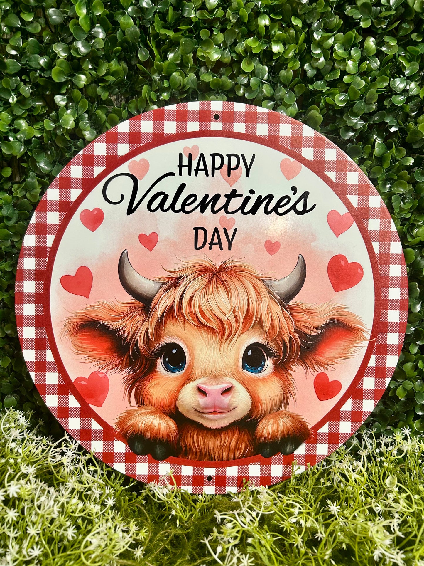 12 Inch Metal Happy Valentine's Day Cow Sign