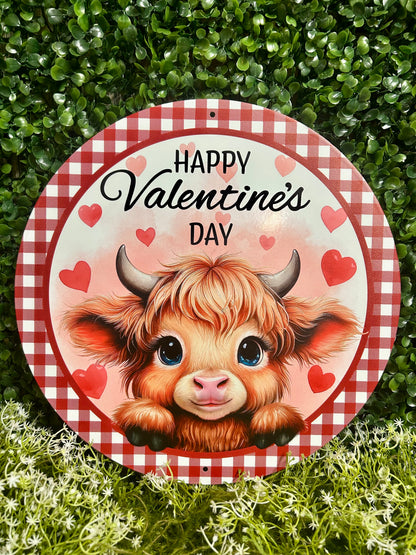 12 Inch Metal Happy Valentine's Day Cow Sign
