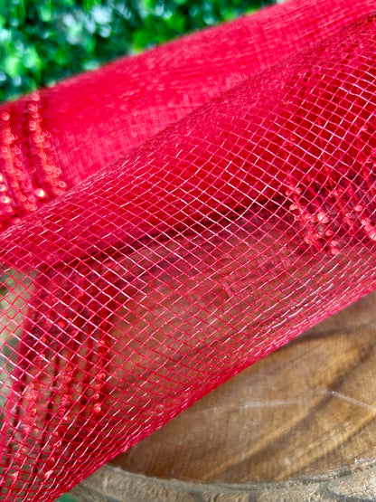 10.25 Inch By 10 Yard Red Tinsel And Foil Wide Border Mesh
