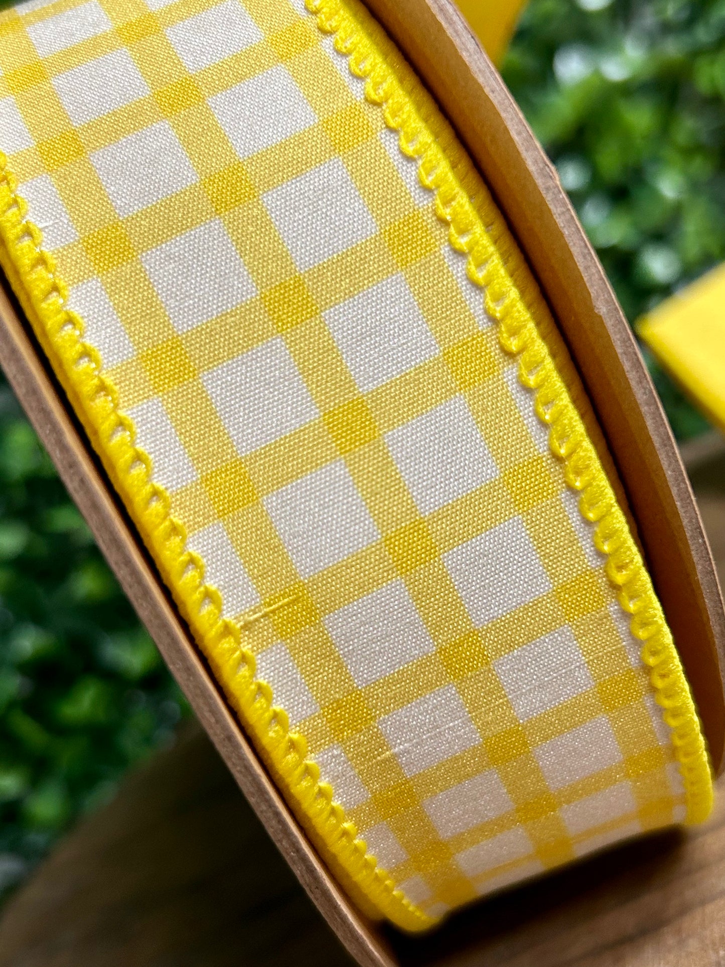 1.5 Inch By 10 Yard Yellow And White Check With Yellow Backing Ribbon