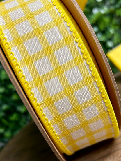 1.5 Inch By 10 Yard Yellow And White Check With Yellow Backing Ribbon