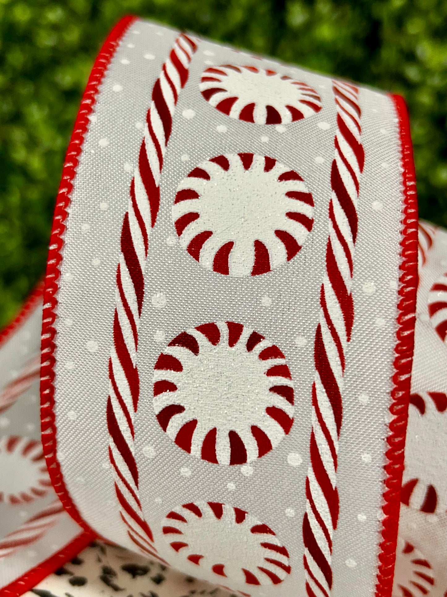 2.5 Inch By 10 Yard Glitter Peppermint Satin Ribbon