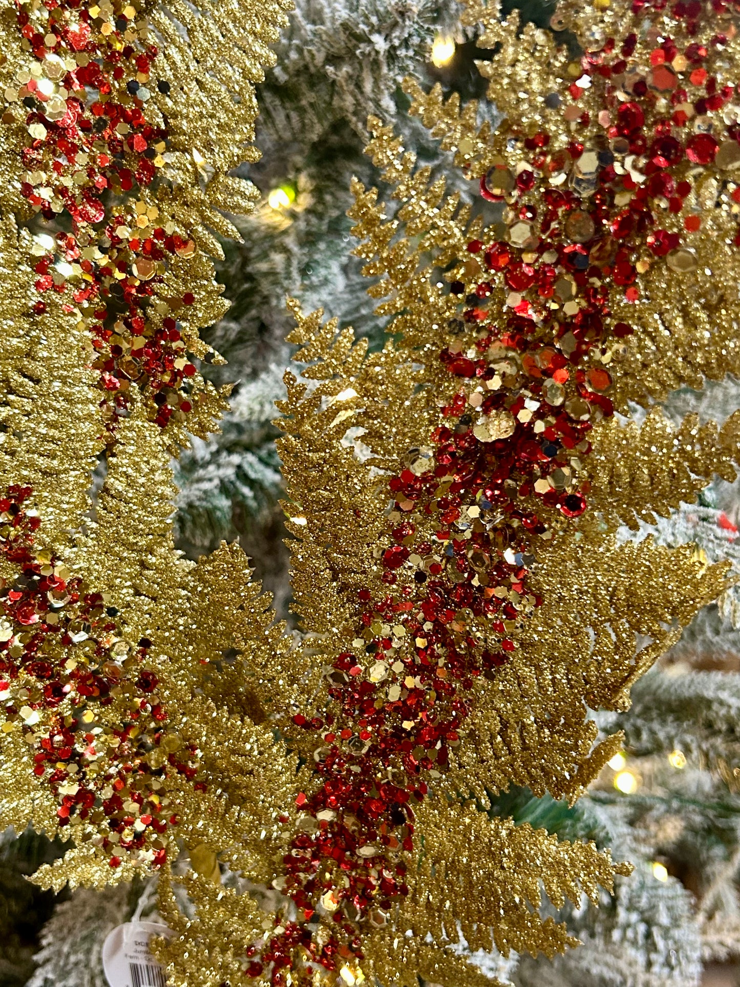 34 Inch Gold And Red Jumbo Glitter Sequin Fern Spray