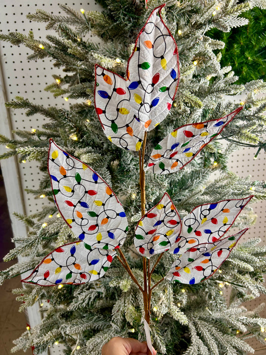 27 Inch Glitter Christmas Lights Magnolia Leaf Spray