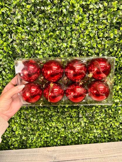 2.75 Inch Red 8 Piece Boxed Ornament Set