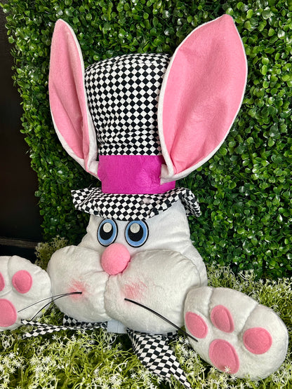 22.5 Inch White Pink And Black Harlequin Bunny Decor Kit