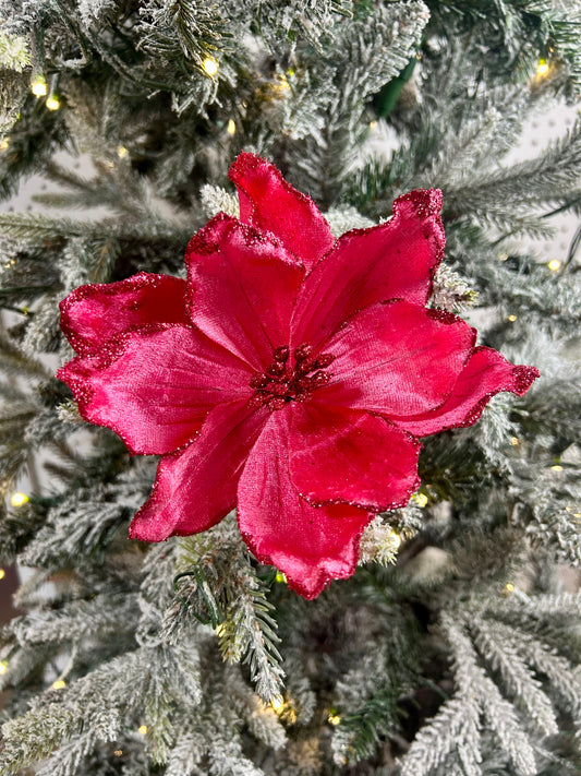 7.5 Inch Hot Pink Glitter Velvet Magnolia Pick