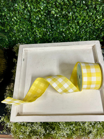 2.5 Inch By 10 Yard Yellow And White Check On Royal Ribbon