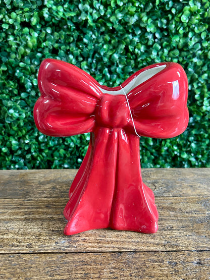 7 Inch Red Ceramic Bow Vase