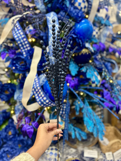 28" Dark Blue Glitter Berry Spray