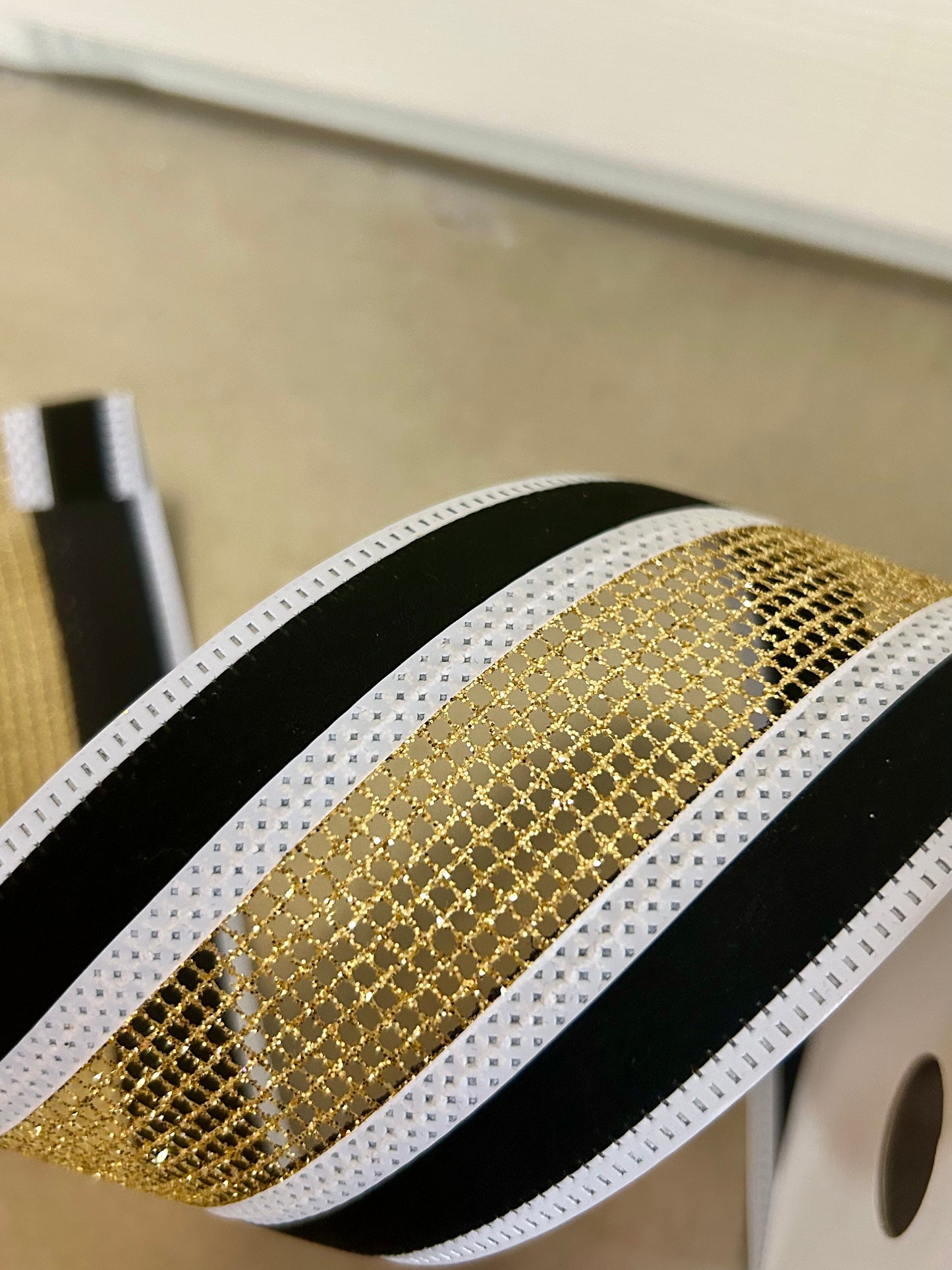 2.5 Inch By 10 Yard Black Velvet With Gold Net Center Ribbon