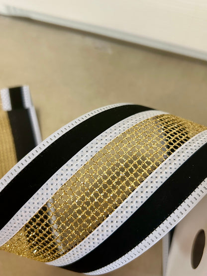 2.5 Inch By 10 Yard Black Velvet With Gold Net Center Ribbon