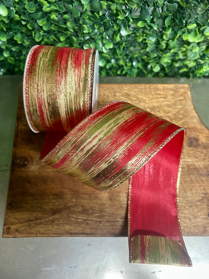2.5 Inch By 10 Yard Red And Gold Metallic Streak Ribbon