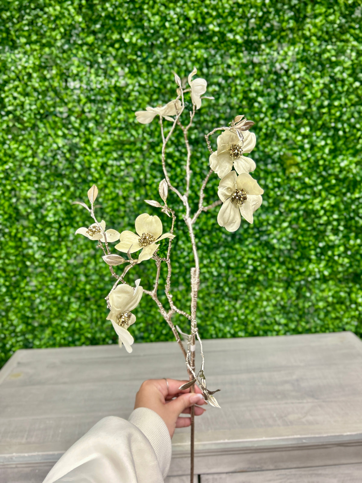 35 Inch Pearl Metallic Dogwood Spray