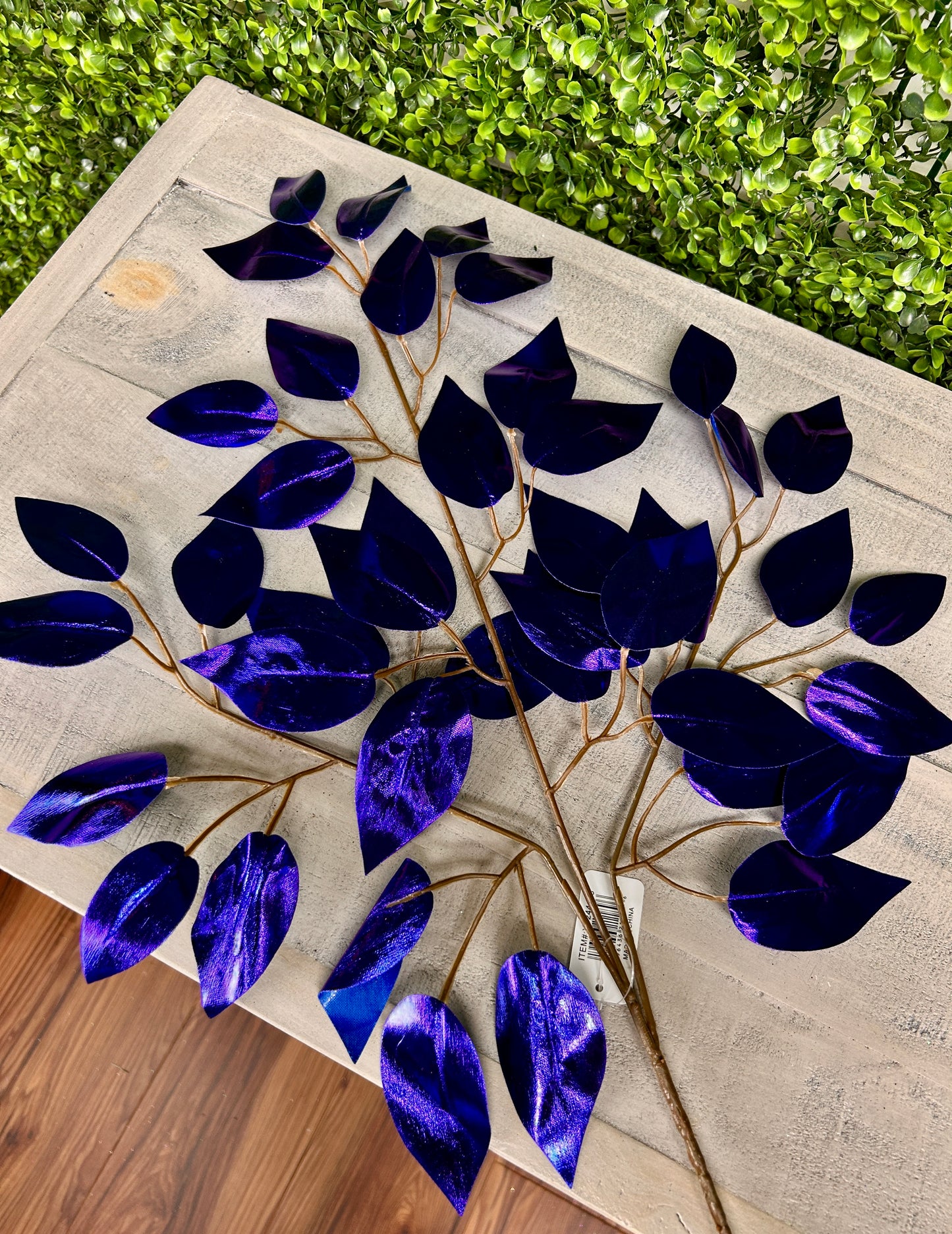 23 Inch Royal Blue Metallic Ficus Spray
