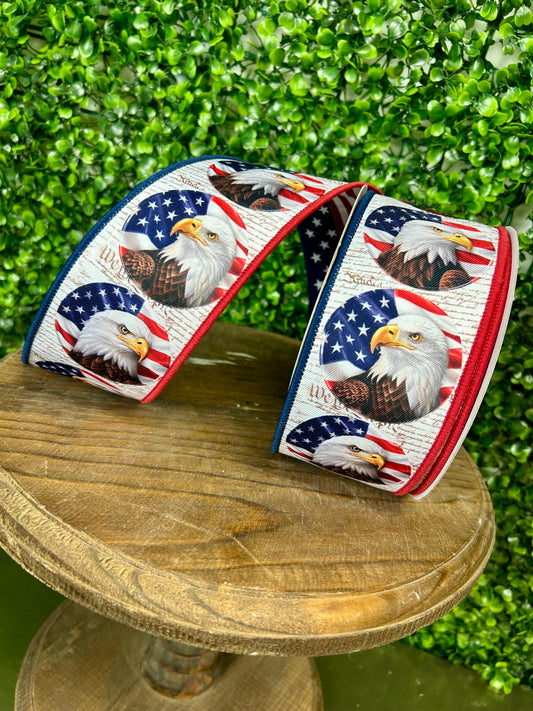 2.5 Inch By 10 Yard Double Layer Bald Eagle And Flag Ribbon
