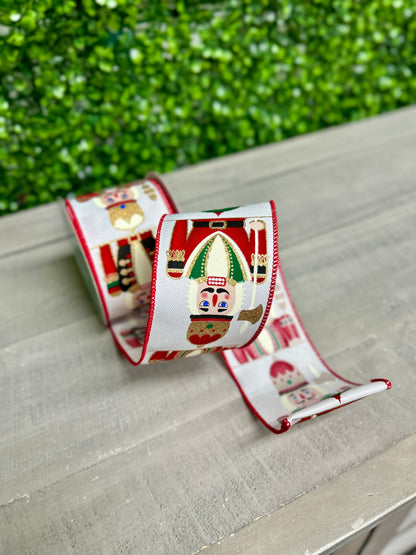 2.5 Inch By 10 Yard Red Gold And White Nutcracker Ribbon