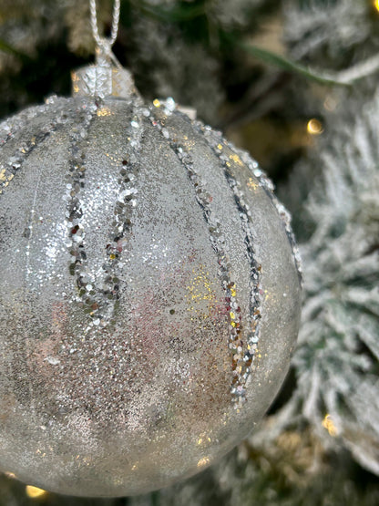 4 Inch Silver Glitter Ball Ornament
