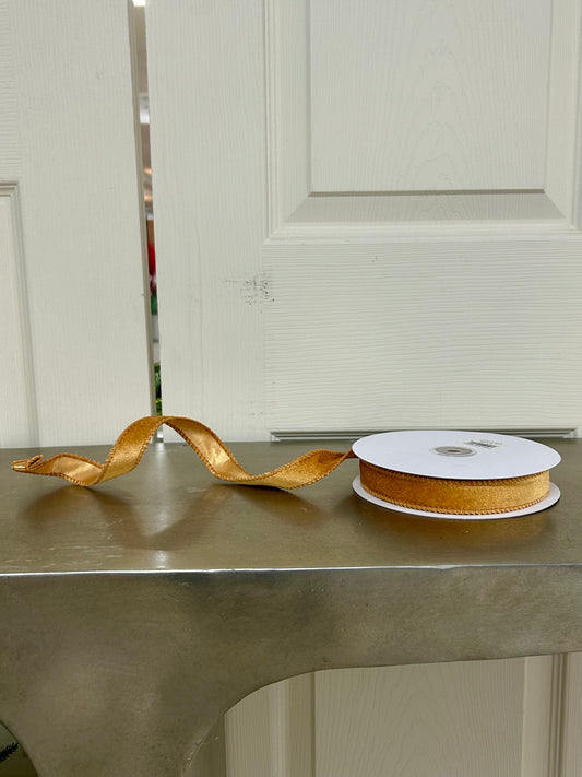 7/8 Inch By 10 Yard Antique Gold Deluxe Velvet With Satin Backing Ribbon