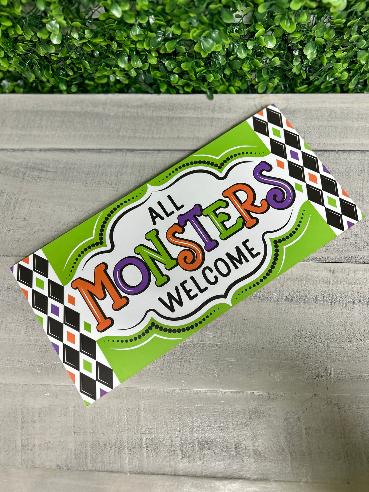 12.5 Inch Green All Monsters Welcome Wood Sign