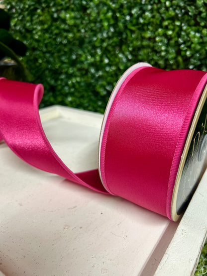 2.5 Inch By 10 Yard Hot Pink Satin Fused Ribbon