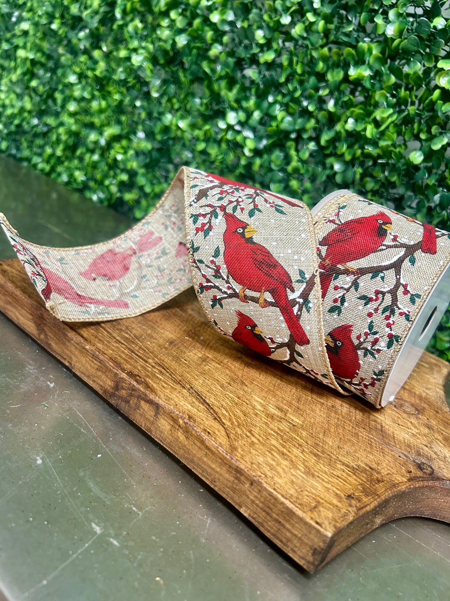 2.5 Inch By 10 Yard Cardinal On A Snowy Branch Ribbon